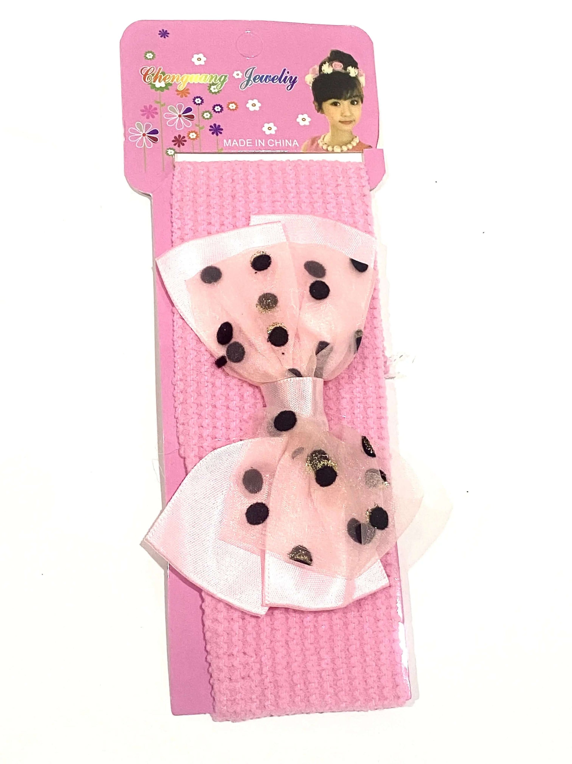 Girls Elastic Hair Band with Ribbon -Baby Pink La Mimz Beauty & Fashion Store