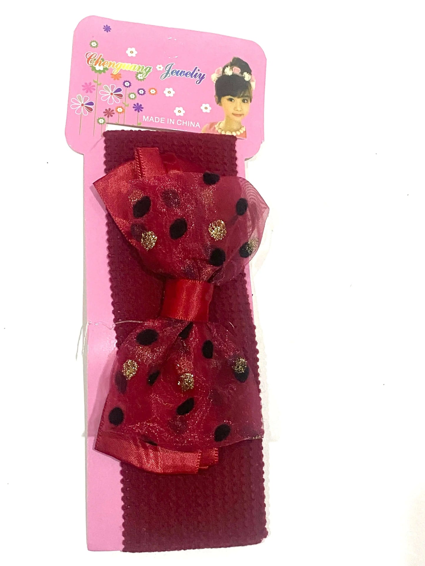 Girls Elastic Hair Band with Ribbon -Red La Mimz Beauty & Fashion Store