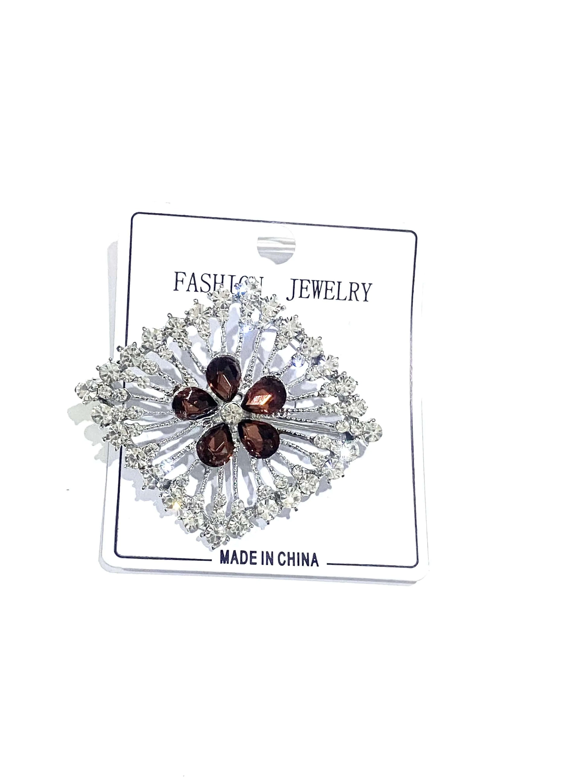 Brown and Silver Stones Brooch La Mimz Beauty & Fashion Store