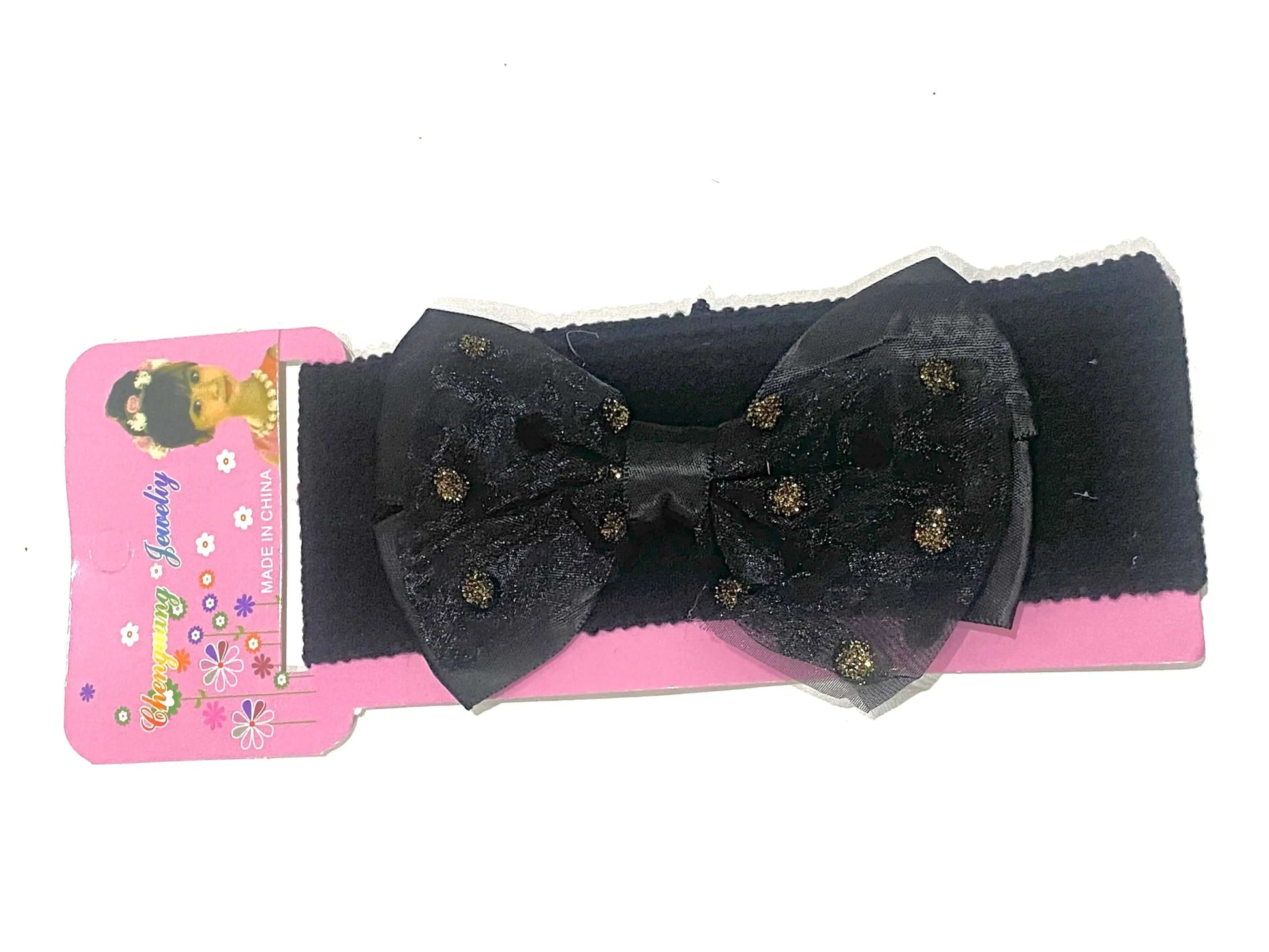 Girls Elastic Hair Band with Ribbon - Black La Mimz Beauty & Fashion Store