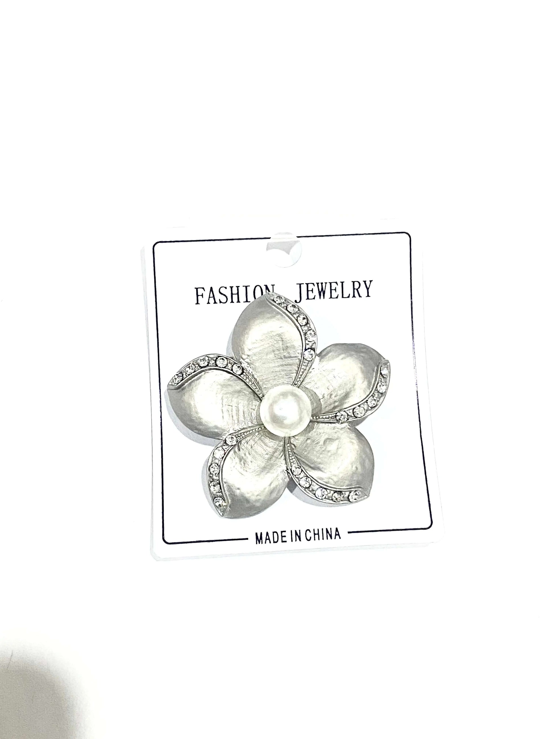 Flower brooch with White Pearl and Stones La Mimz Beauty & Fashion Store