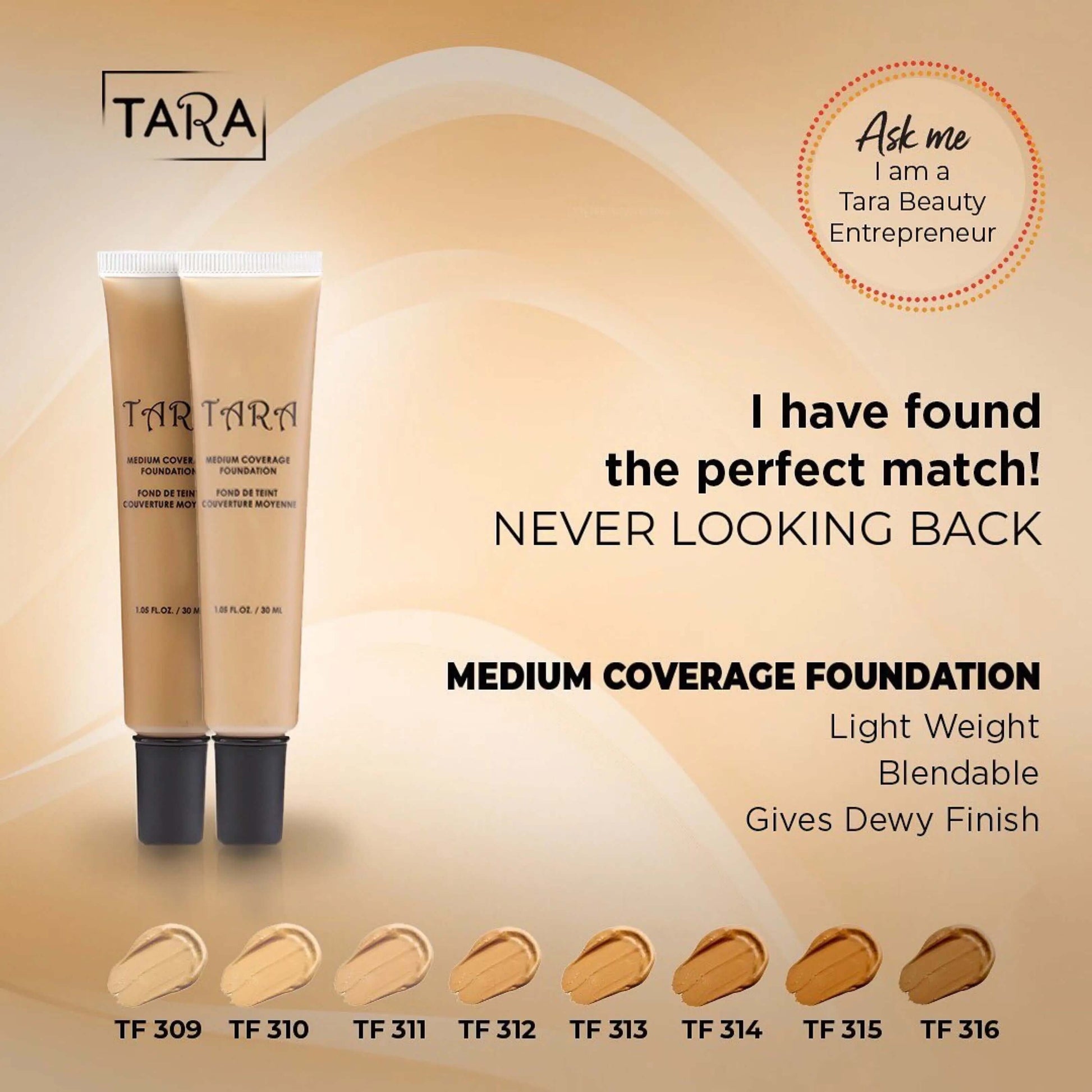 Tara Medium Coverage Foundation - La Mimz Beauty & Fashion Store